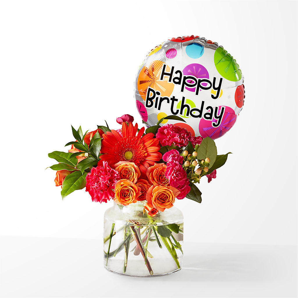 Fiesta Bouquet with Birthday Balloon – Creative Florist, Cherry Valley MA