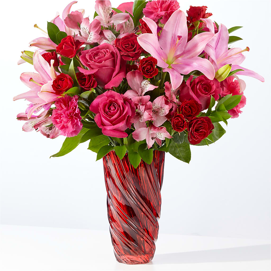 In Love Bouquet with Luxe Swirl Vase – Creative Florist, Cherry Valley MA