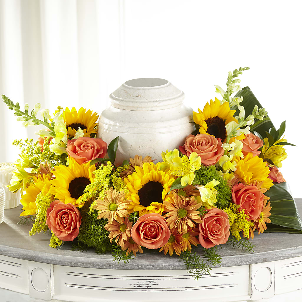 Faithful Sunflower Cremation Adornment – Creative Florist, Cherry Valley MA