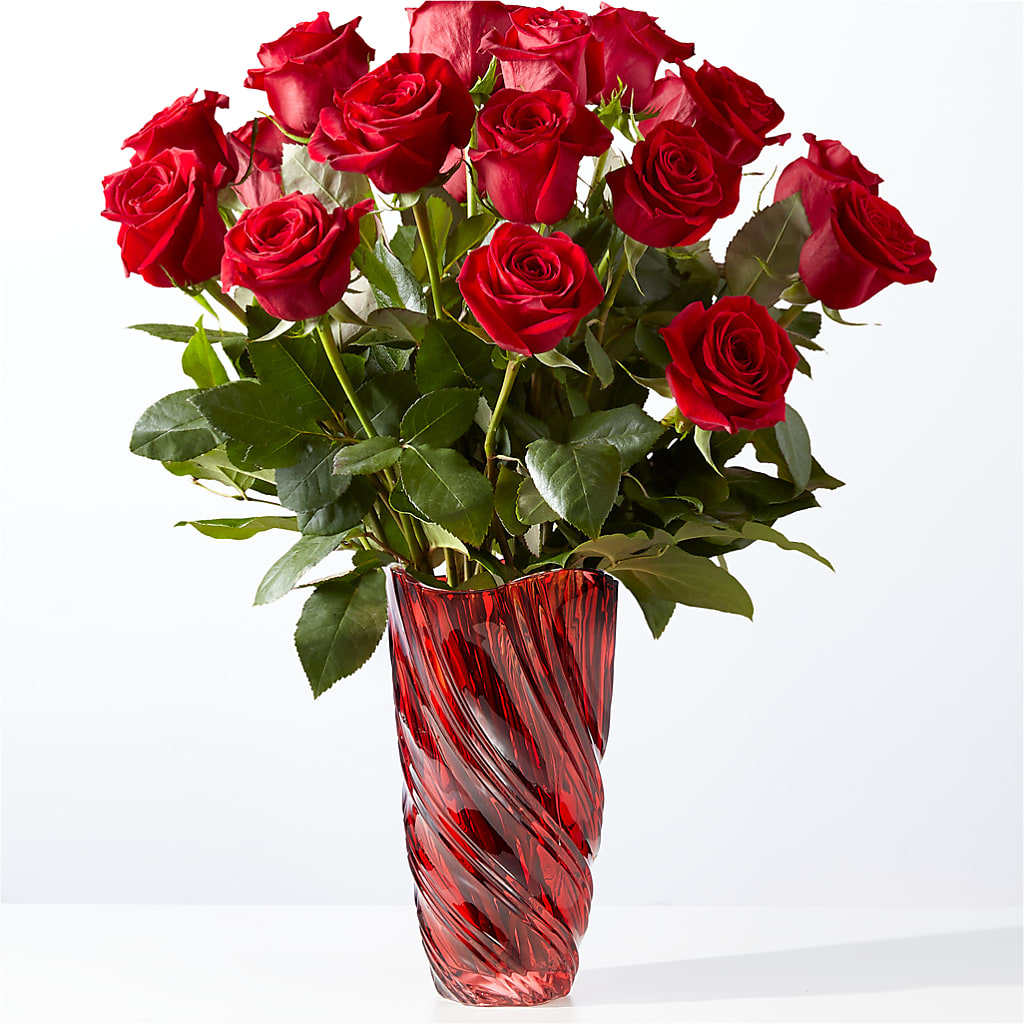 Classic Love Red Rose Bouquet with Luxe Swirl Vase – Creative Florist, Cherry Valley MA