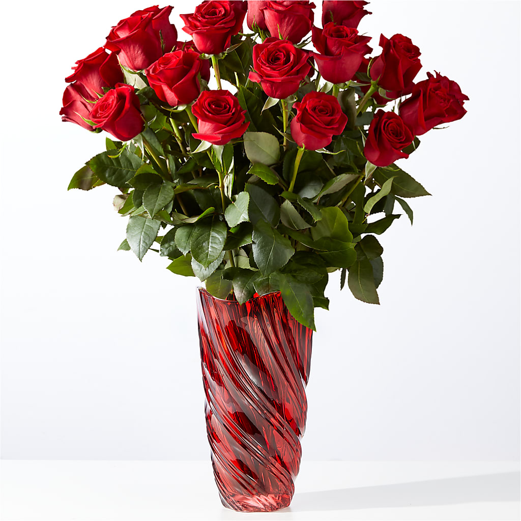 Classic Love Red Rose Bouquet with Luxe Swirl Vase – Creative Florist, Cherry Valley MA