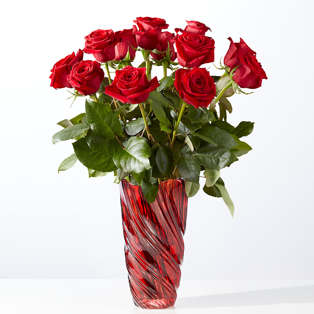 Classic Love Red Rose Bouquet with Luxe Swirl Vase – Creative Florist, Cherry Valley MA