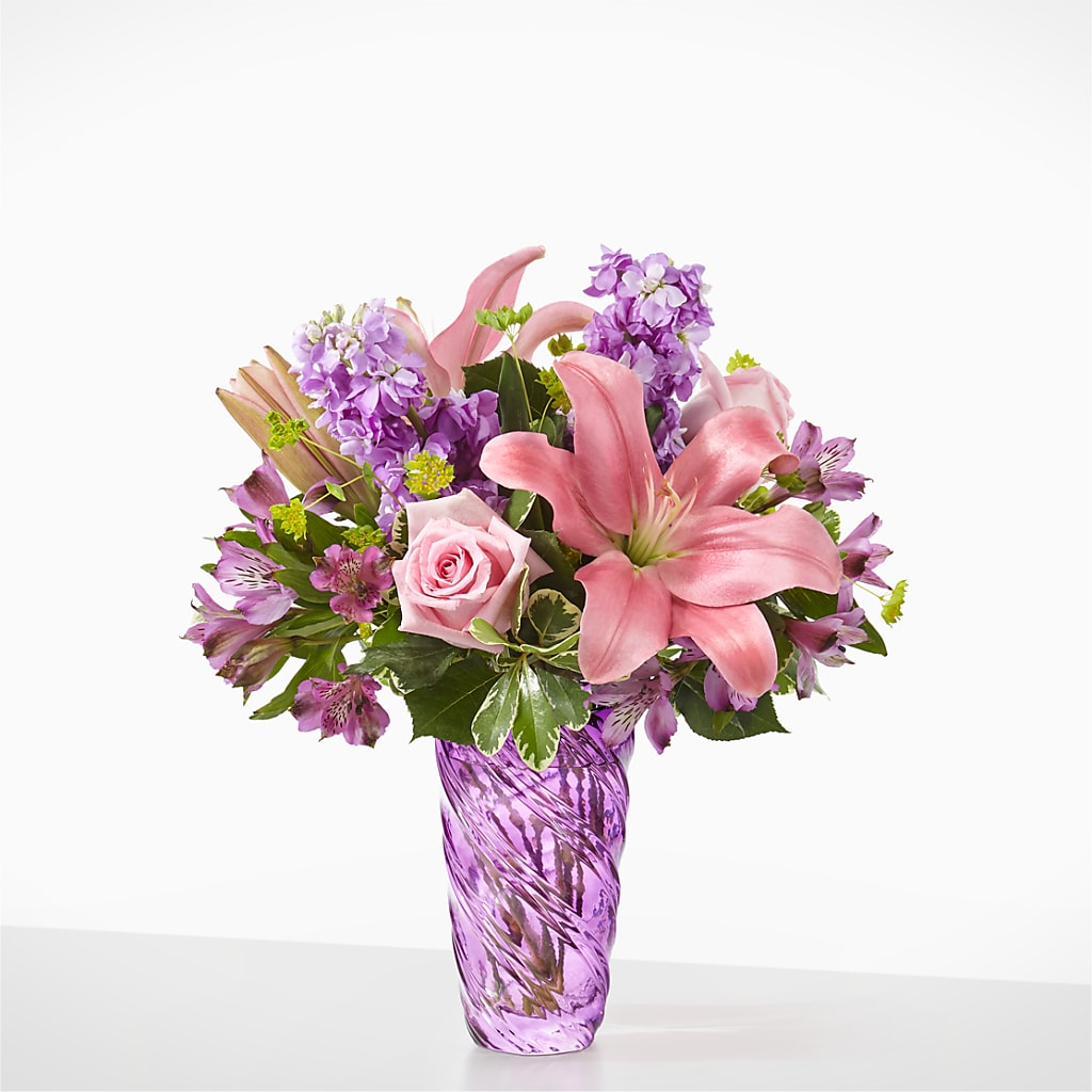 Precious Petals Bouquet with Luxe Swirl Vase – Creative Florist, Cherry Valley MA