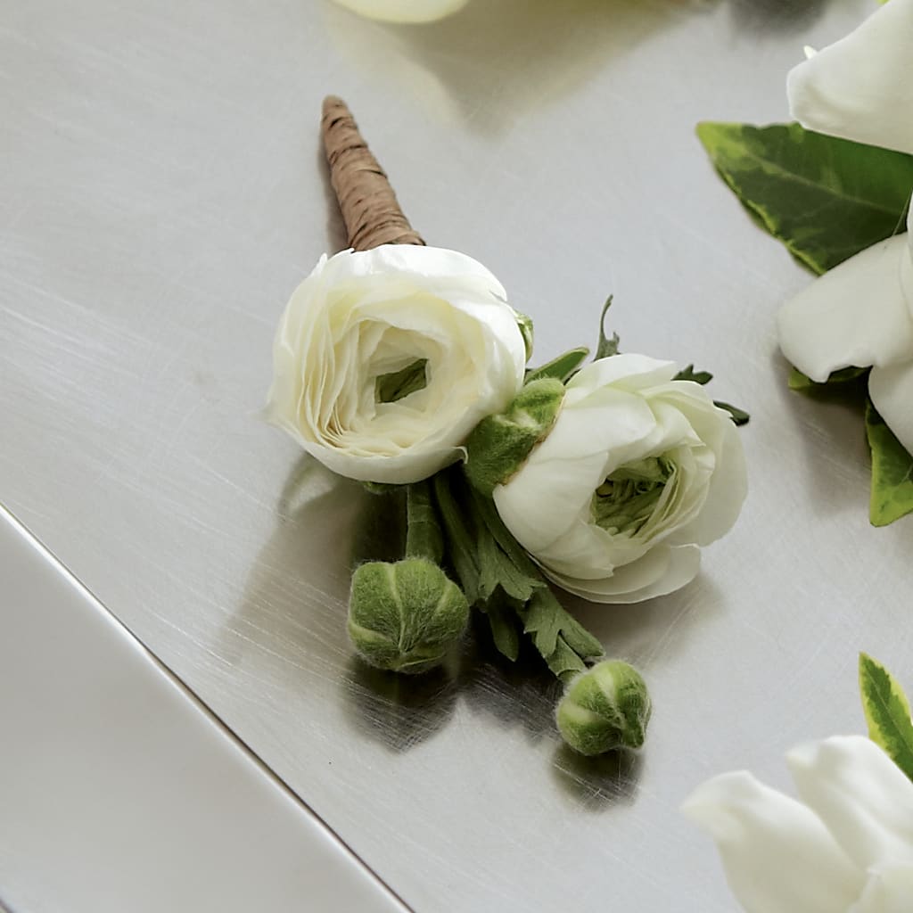 White Ranunculus Boutonniere – Creative Florist, Cherry Valley MA