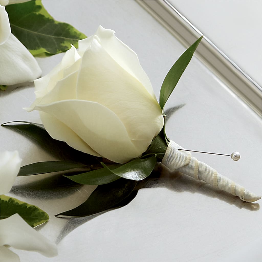 White Rose Boutonniere – Creative Florist, Cherry Valley MA