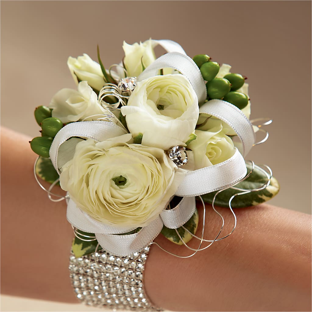White Wedding Corsage – Creative Florist, Cherry Valley MA