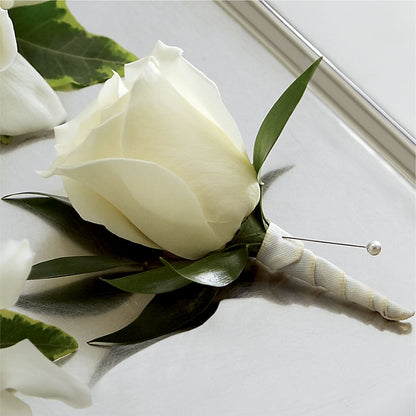White Rose Boutonniere –  Creative Florist, Cherry Valley MA